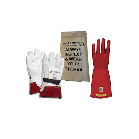 Enespro Voltage Glove Kit, Size 8, rubber/Leather, Red, ASTM Class: Class 2, 17000 VAC KITGC2R08