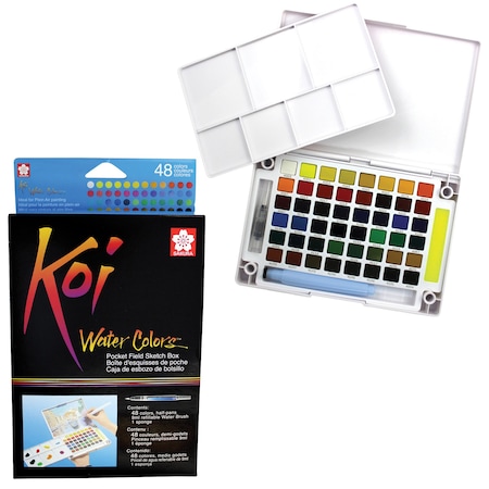 Sakura Koi Watercolor Field Sketch Box with Brush, 48-Color Set XNCW-48N
