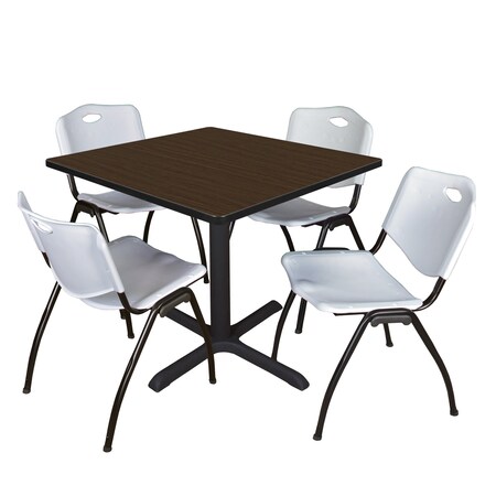 Regency Square Cain Breakroom Table W/ 4 M Stack Chairs, 36 in W, 36 in L, Neo Walnut TB3636NW47GY