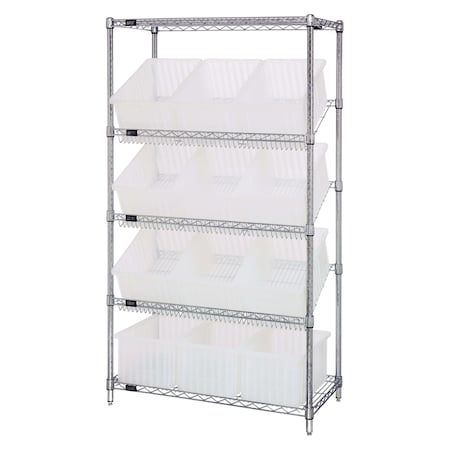 Quantum Storage Systems WIRE SHELVING UNIT W/12 CLEAR BINS WRS-5-92080CL