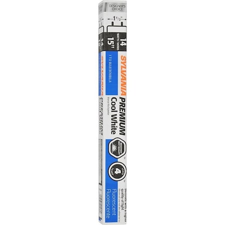 Sylvania Fluorescent Bulb, 14 W, T12 Lamp, Medium Lamp Base, 648 Lumens, 4100 K Color Temp, Cool White Light 21536
