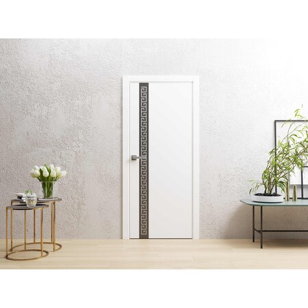 Sartodoors Interior Door 36 x 80 inches, Planum 0333 White Silk with Black Inserts and Frosted Glass, Single R PLANUM0333ID-WS-36