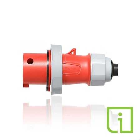 Leviton Pin & Sleeve Plug, 30 A, 480V AC, Three Phase, 3 Pole, IEC Grounding, Red, NEMA 3R, 4X, 6P, 12 430P7WLEVPIA