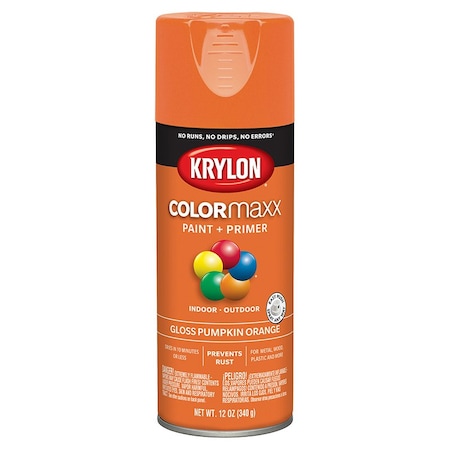 Krylon 12 Oz K05532007 Pumpkin Orange COLORmaxx Paint & Primer Spray Paint, Gloss K05531007