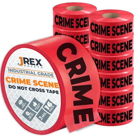 Jrex Safety Crime Scene Do Not Cross Tape Roll - 3 Mil - 1000 Ft x 3 Inch Wide Each - Red, 16PK PCST-JR-RED-3M-16PK
