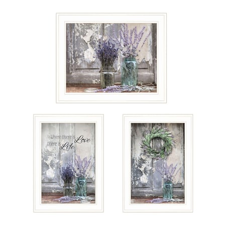 Set Of Three Love Life And Lavender White Framed Print Wall Art, 3PK