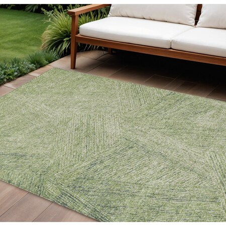 Homeroots 8' X 10' Artichoke Green And Ivory Abstract Washable Indoor Outdoor Area Rug 596983