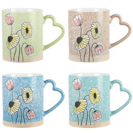 Gibson Home Sunbloom 4 Piece 15 Ounce Stoneware Mug Set in Assorted Colors 136621.01