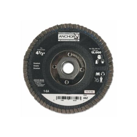 Anchor Brand Abrasive Flap Disc, 4-1/2 in, 40 Grit, 5/8 in - 11 Arbor, 13,000 rpm, Angled, 10PK 102-41350