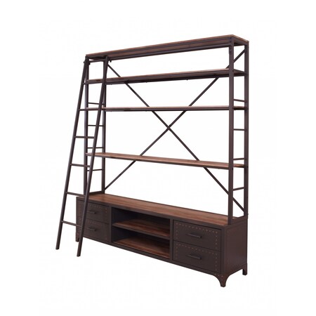 Homeroots 83" Sandy Gray Metal and Wood Four Tier Oversized Set Bookcase with Four Drawers 286624