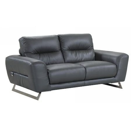 Homeroots 68in Silver Genuine Leather Love Seat 329602