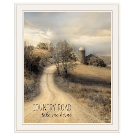 Homeroots Country Road Take Me Home 1 White Framed Print Wall Art 405061