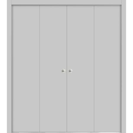 Sartodoors Sliding Closet Double Bi-fold Doors, Planum 0010 Matte Grey, Sturdy Tracks Moldings Trims Hardware PLANUM0010DBF-GRE-96 x 80 (4* 24x80)