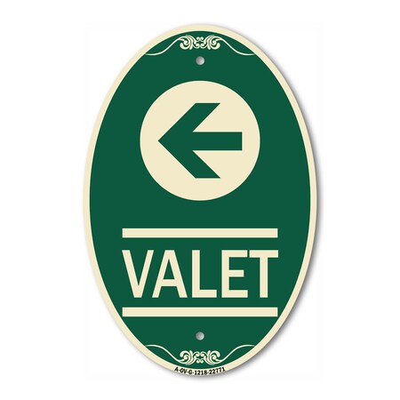 Signmission Valet Left Arrow, 12 Inch X 18 Inch Architectural Oval, Heavy Gauge Aluminum A-OV-G-1218-22771