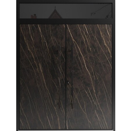 Vdomdoors Aluminum Double Doors Dekton 0118 Natural Noir Top Transom Entry Door Painted (W72xH96) Right hand DEKTON0118DEXD-NOIR-W72xH80+16-RH-O