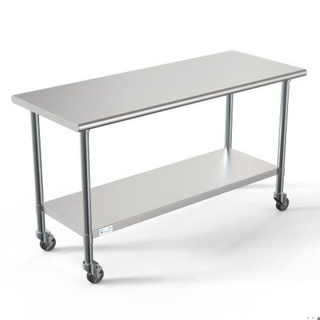 Koolmore 24'' x 60'' 18-Gauge 304 Stainless Steel Commercial Work Table with Casters CT2460-18C