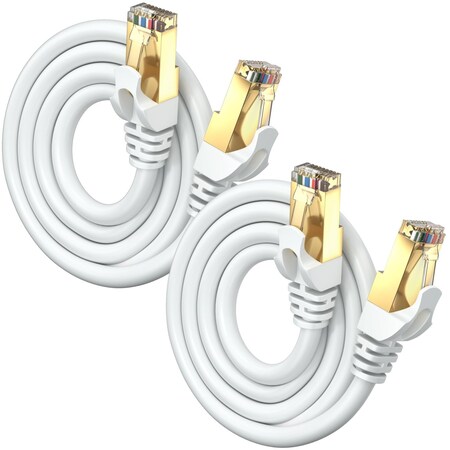 Maximm 1.5ft Flat Cat7 SFTP Shielded Ethernet Cable, 2PK, White, 2PK CAT71.5FTWhite-2Pk