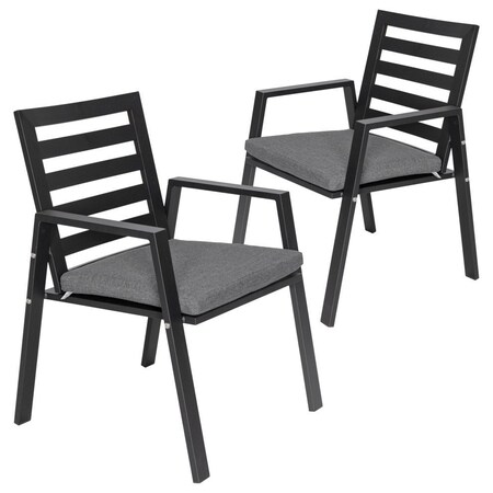 Leisuremod Chelsea Modern Patio Dining Armchair in Aluminum with Removable Cushions, Black, 2PK CC20BL-BL2