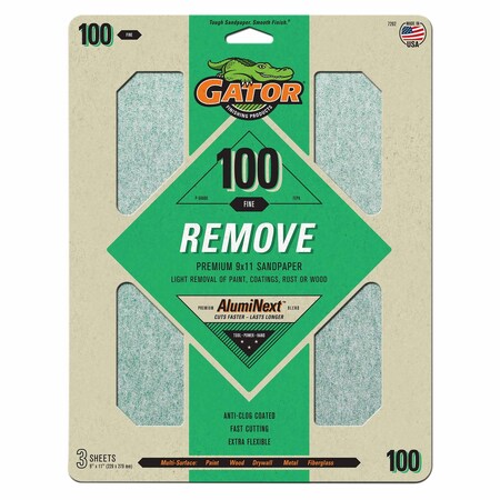 Gator Finishing AlumiNext Premium 9 x 11 in. Sanding Sheets, 100 Grit, 3PK 7262