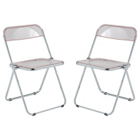 Leisuremod Lawrence Acrylic Folding Chair with Metal Frame, Rose Pink, 2PK LF19PK2