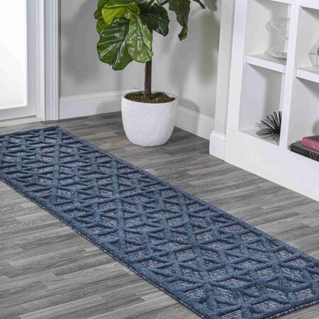 Jonathan Y Talaia Neutral Geometric Navy 2 ft. x 8 ft. Indoor/Outdoor Runner Rug IBZ102B-28