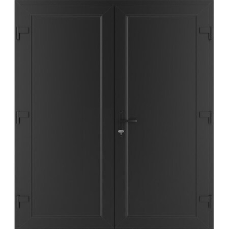 Vdomdoors Front Exterior Prehung Metal-Plastic Double Doors / MANUX 8111 Matte Black / Office Commercial and MANUX8111DEXD-BLK-LH-W72xH80