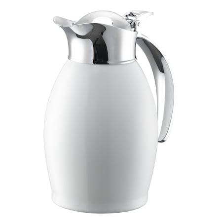 Service Ideas Nicollet Series 0.6-Liter Stainless Vacuum Insulated Carafe with Flip-Top Lid in Radiant White NIC06BSWH