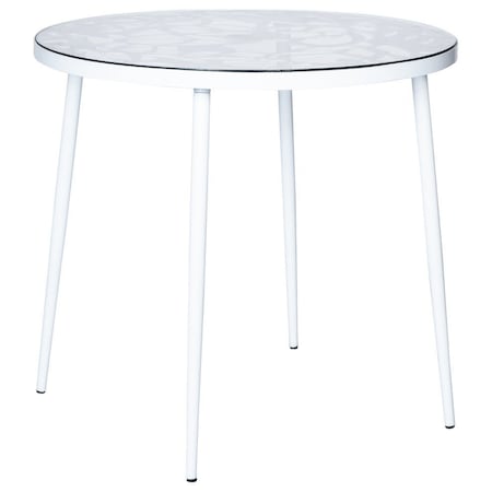 Leisuremod Devon Tree Design Glass Top Aluminum Base Indoor Outdoor Bistro Dining Table, White DT31W