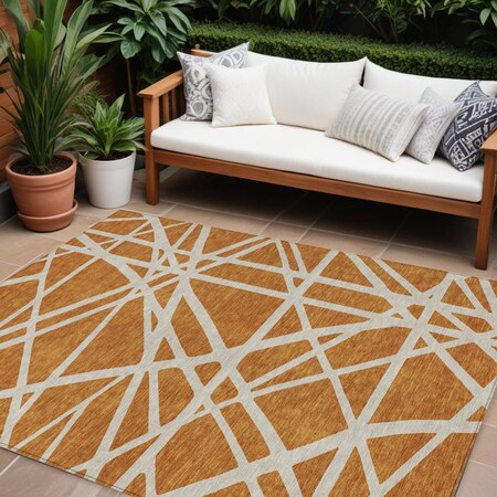 Homeroots 9' X 12' Copper And Beige Geometric Washable Indoor Outdoor Area Rug 600436