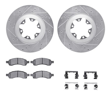 Dynamic Friction Co DFC Brake Rotor - Drilled & Slotted - Silver- Heavy Duty Brake Pad includes Hardware 7412-48042