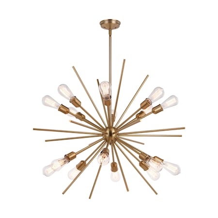 Vaxcel Estelle 36-in Natural Brass Mid Century Modern 16 Light Sputnik Hanging Ceiling Pendant Chandelier P0344