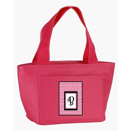 Beyondbasketball Monogram Letter B - Pink Black Polka Dots Lunch Bag or Doggie Bag BE888668