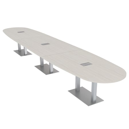 Skutchi Designs Boval Conference Table With Power Unit, 48 in W, 192 in L, Ivory HAR-BOVL-48X192-DOU-K458-ESIL