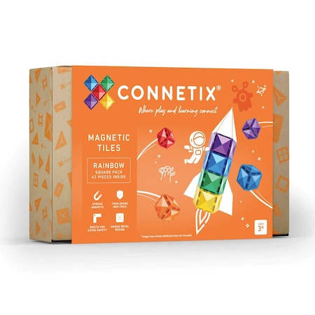 Connetix Magnetic Tiles Rainbow Square Pack, 42-Piece Set CT-R-00042-SQ