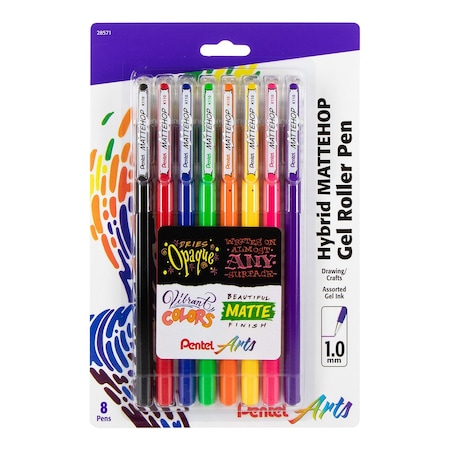 Pentel Hybrid MATTEHOP Gel Roller, 1.0mm, Matte A/B/C/D/F/G/P/V Ink, 8PK K110VBP8M