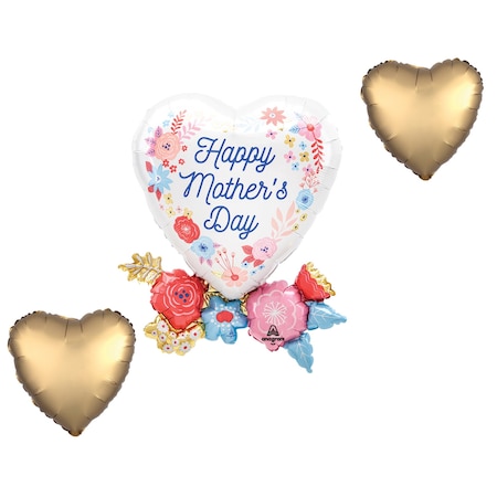 Loonballoon Mother's Day Theme Balloon Set, 30 Inch Mother's Day Artful Florals Balloon, Heart Shape 97733