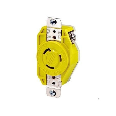 Leviton Flanged Locking Receptacle, L5-20R, 20 A, 125V AC, Single Phase, 2 Pole, Flush Mount, Yellow 23CM-10