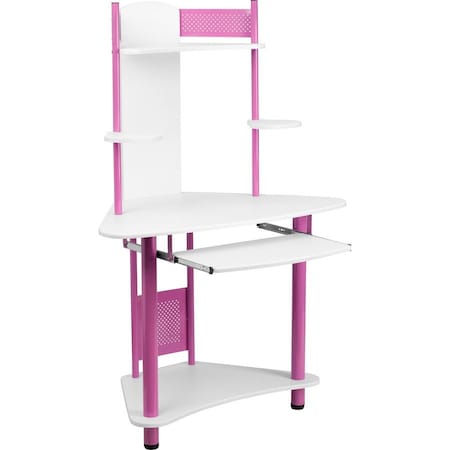 Flash Furniture Computer Desk Corner Computer Desk w/Hutch, Pink, 24" D X 57" H, 39" W X Laminate, Pink and White NAN-JN-2705-PK-GG