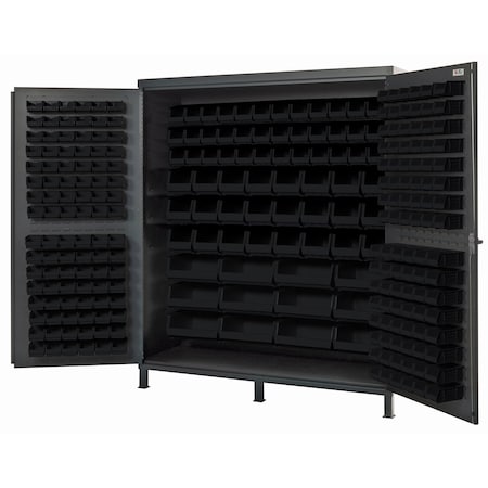Quantum Storage Systems JUMBO GRAY STORAGE CABINET W/264 BLACK BINS QSC-72BK
