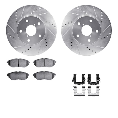 Dynamic Friction Co DFC Rotors-Drilled & Slotted-Silver w/ EURO 5000 Ceramic Brake Pads Incl Hdw 7612-13008