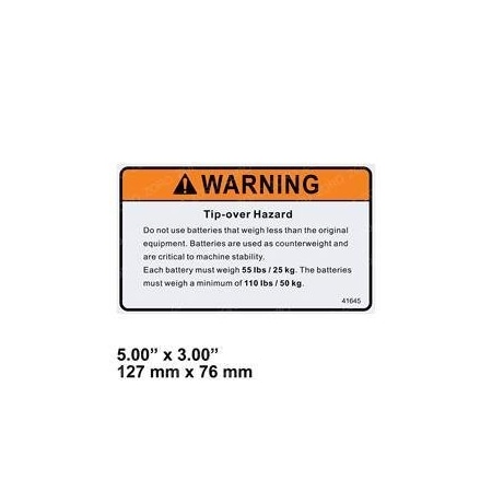 Mec REPLACEMENT DECAL, WARN TIP OVER HAZARD 41645