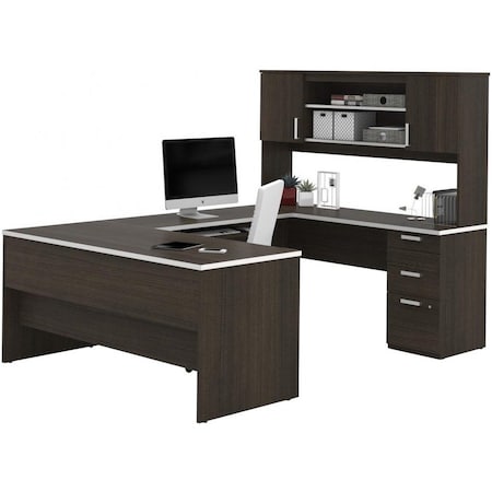 Bestar U Shaped Desk U-Shape Desk, 93-39/64" D X 65.9" H, 65" W X Melamine, Dark Chocolate 52414-79