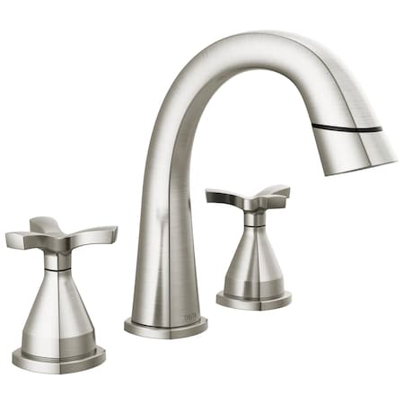 Delta Stryke Two Handle Widespread Pull Down Bathroom Faucet In Lumicoat Stainless 357756-SSPD-PR-DST