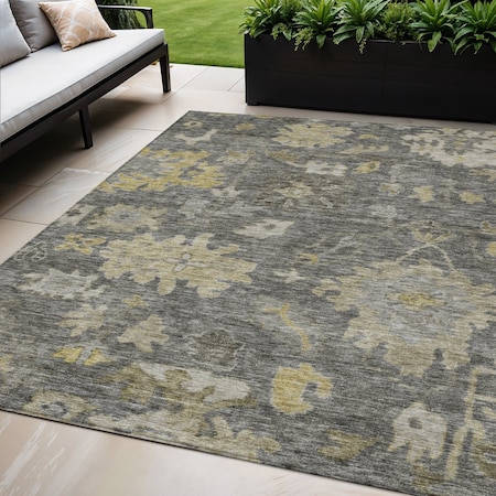 Homeroots 5' X 8' Gray And Charcoal Floral Washable Indoor Outdoor Area Rug 604127