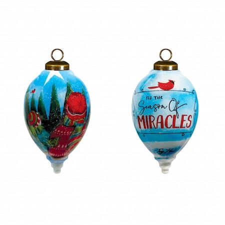 Homeroots Season of Miracles Wordings Snowman Hand Painted Mouth Blown Glass Ornament 477558