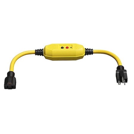 Zoro Select GFCI, Yellow, 3 ft, 1 Outlet, 12 AWG 875LD1