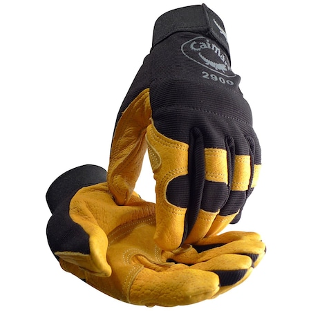 Caiman Gold Pig Grain Leather Palm with Black Spandex Back, Reinforced Leather Palm 2900-4