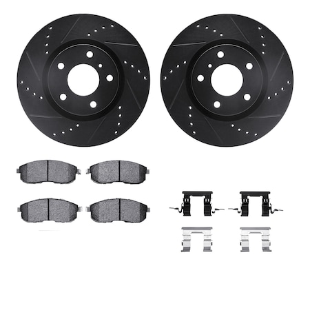 Dynamic Friction Co DFC Rotors-Drilled & Slotted-Black w/ EURO 5000 Ceramic Brake Pads Incl Hdw 8612-68000