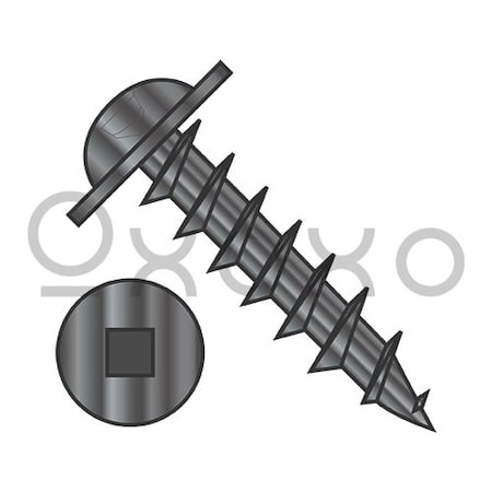 Oxoxo 8X5/8 Square Drive Round Washer Head Deep Thread Wood Screw Full Thread Black Oxide, 6000PK 504425
