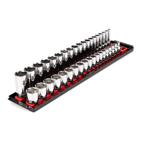 Tekton 3/8 Inch Drive 6-Point Socket Set with Rails and Tray, 38-Piece 6-24 mm SHD91211